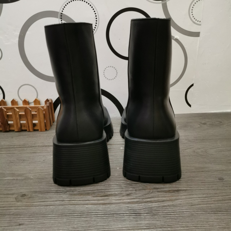 Мъжки кожени ботуши с квадратен нос и дебела подметка, високи стилни обувки