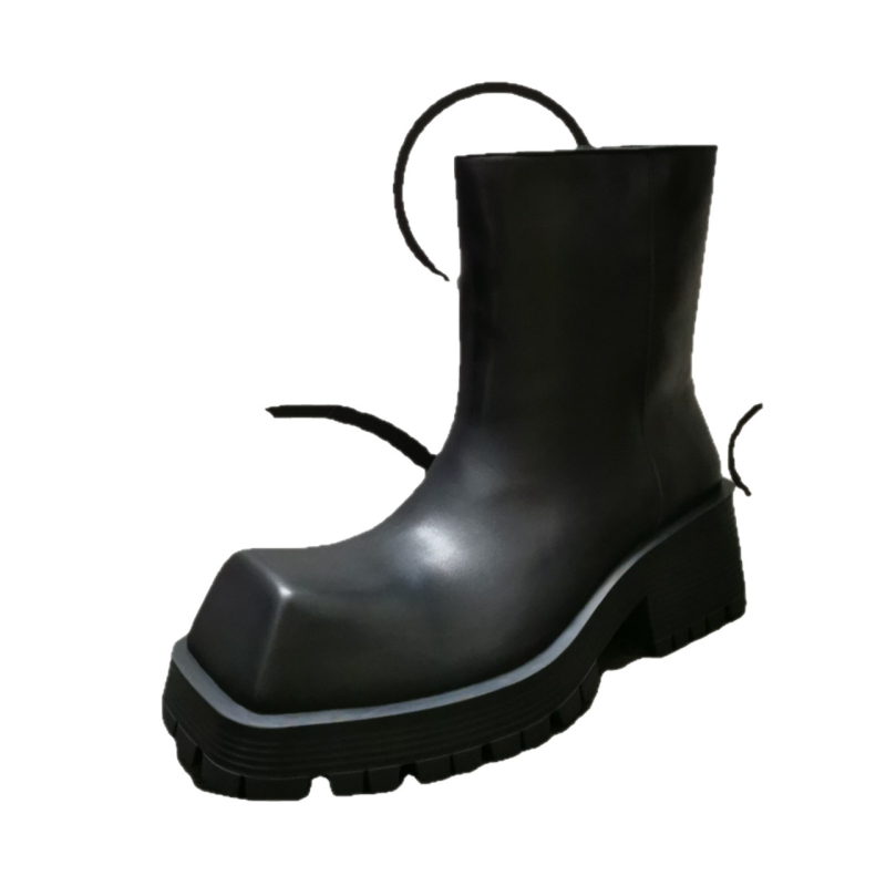 Мъжки кожени ботуши с квадратен нос и дебела подметка, високи стилни обувки