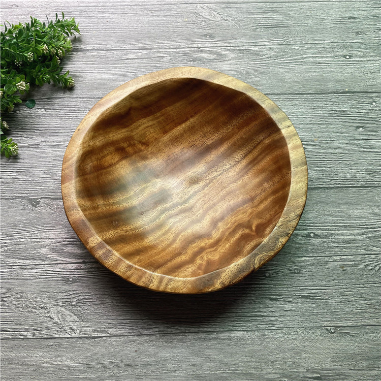 Кръгла дървена купа от орехово дърво – голяма плодова чиния и купа за закуски