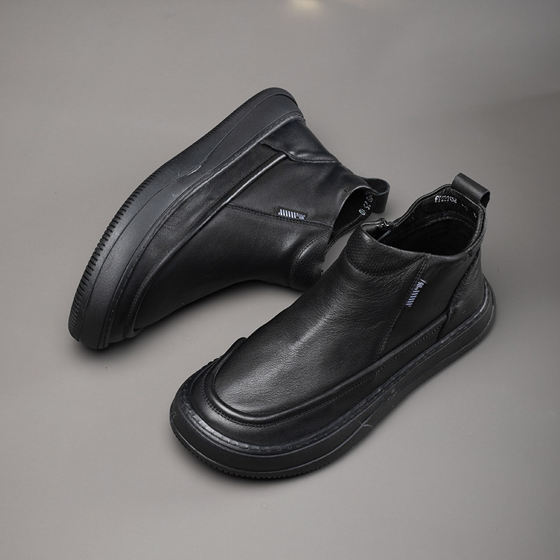 Мъжки зимни обувки с пухена подплата, висок модел, slip-on домашни обувки, топли едноцветни.