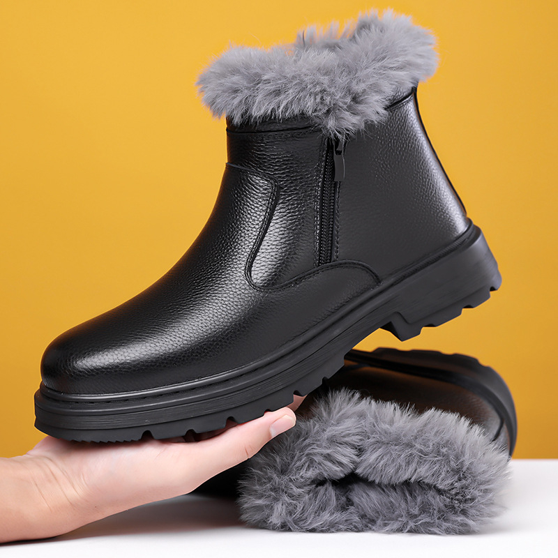 Зимни мъжки обувки от първокласна кожа, високи ботуши с топла подплата за сняг