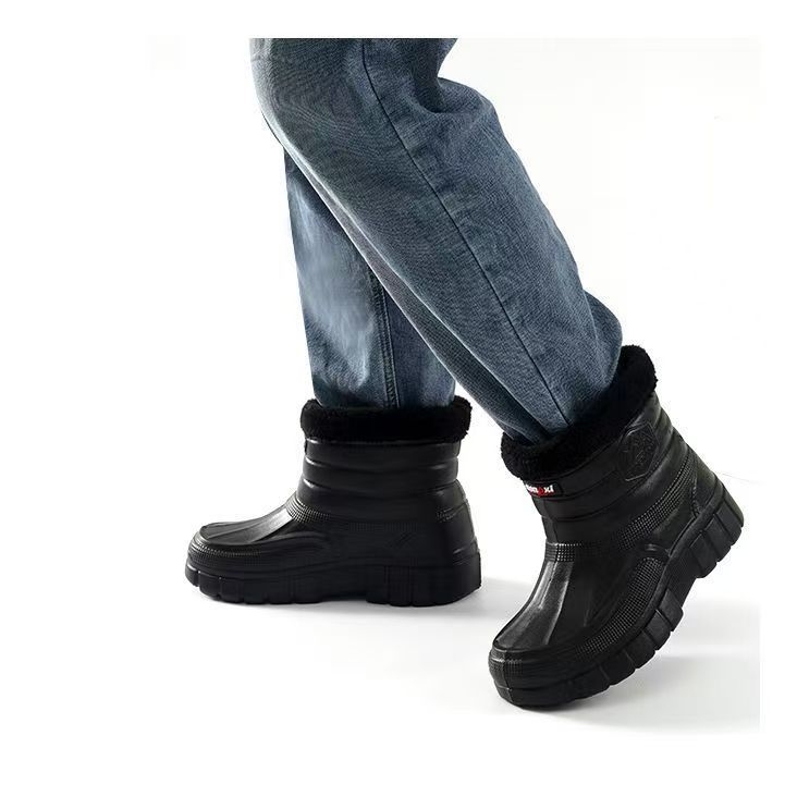 Мъжки високи памучни зимни обувки, подплатени с флис, водоустойчиви снегоботи за топлина и работа