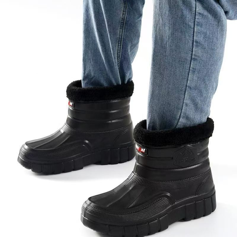 Мъжки високи памучни зимни обувки, подплатени с флис, водоустойчиви снегоботи за топлина и работа