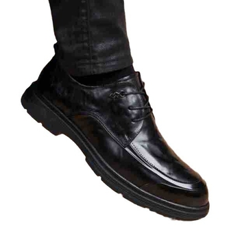 Мъжки обувки от първокачествена телешка кожа, нов модел, мека кожа, делови официални обувки в британски стил, черни, връзки, повдигане на височината, мека подметка