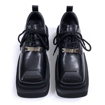 Унисекс кожени обувки с дебел под и повдигащ ефект, дерби в британски ретро стил