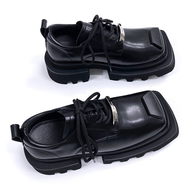 Унисекс кожени обувки с дебел под и повдигащ ефект, дерби в британски ретро стил