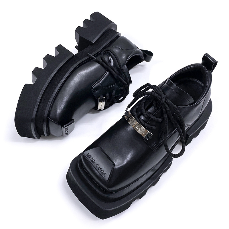 Унисекс кожени обувки с дебел под и повдигащ ефект, дерби в британски ретро стил