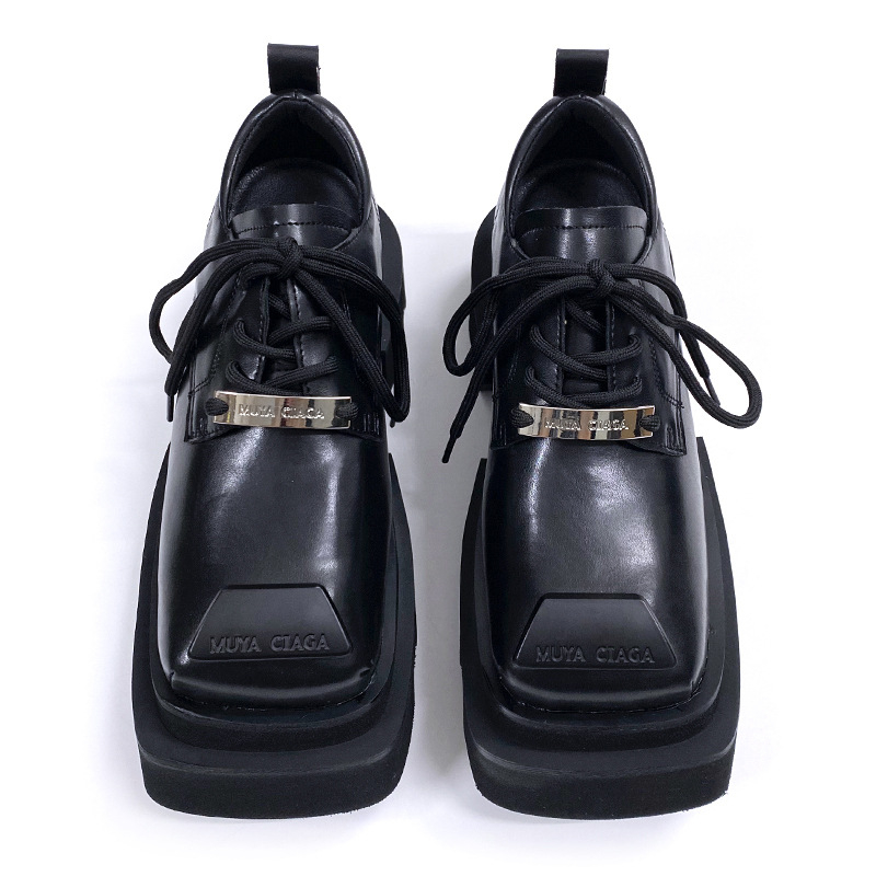 Унисекс кожени обувки с дебел под и повдигащ ефект, дерби в британски ретро стил