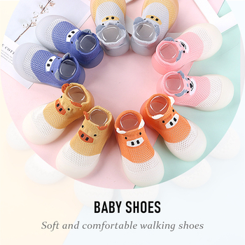 Дишащи обувки за прохождане за бебета и деца с мрежеста горна част, антихлъзгащи, карикатурен дизайн за пролет-лято-есен