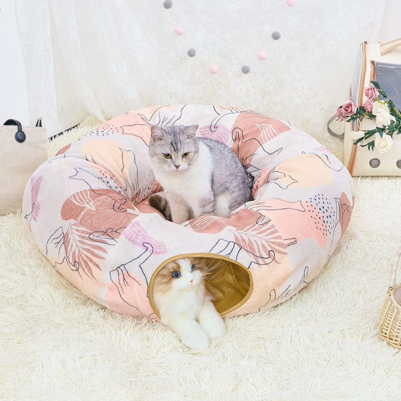 Котешки тунел с поничка и полузатворено гнездо — играчка за котки