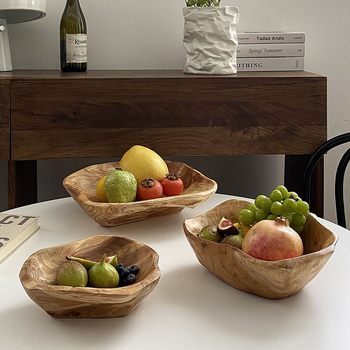 Плодова плоча от твърдо дърво с коренова резба, естествен дървен съд за сервиране