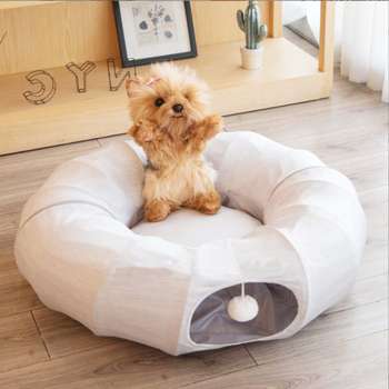 Затворен котешки тунел и гнездо за спане и игра, подходящ за всички сезони, голямо гнездо във форма на поничка