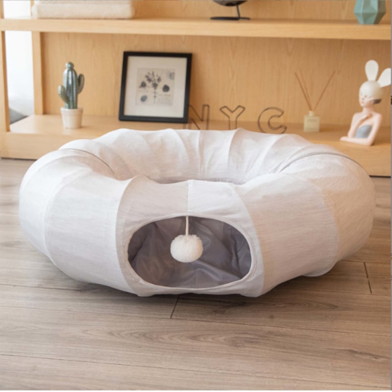 Затворен котешки тунел и гнездо за спане и игра, подходящ за всички сезони, голямо гнездо във форма на поничка