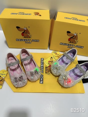 Светещи принцески равни обувки за момичета, квадратен нос, LED светлина, велкро закопчаване, PU подплата, пластмасова подметка