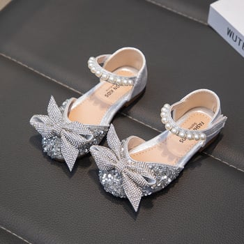 Детски кожени обувки за момичета, сребърни танцови обувки с мека подметка за сценично изпълнение