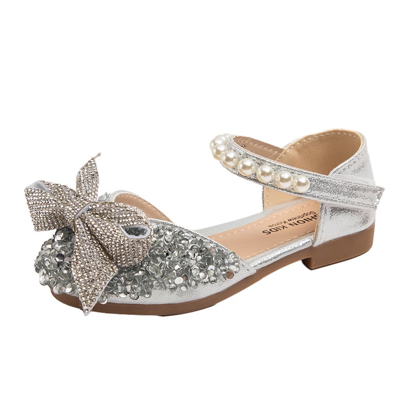 Детски кожени обувки за момичета, сребърни танцови обувки с мека подметка за сценично изпълнение