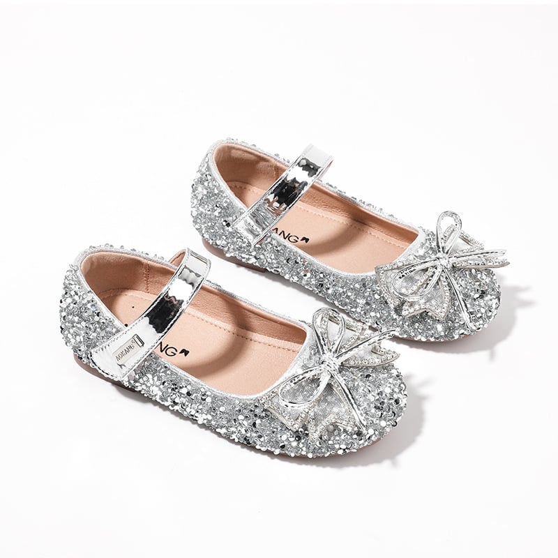 Детски равни обувки за момичета от синтетична кожа с кристали — принцес стил, мека подметка, 2025
