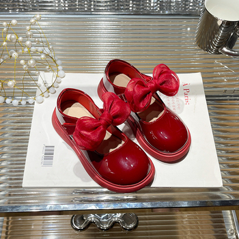 Обувки принцеси за момичета, пролет 2025, модерен дизайн с панделка, удобни кожени обувки с велкро