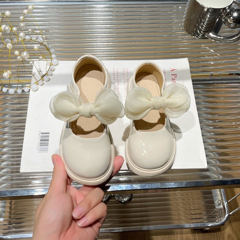 Обувки принцеси за момичета, пролет 2025, модерен дизайн с панделка, удобни кожени обувки с велкро