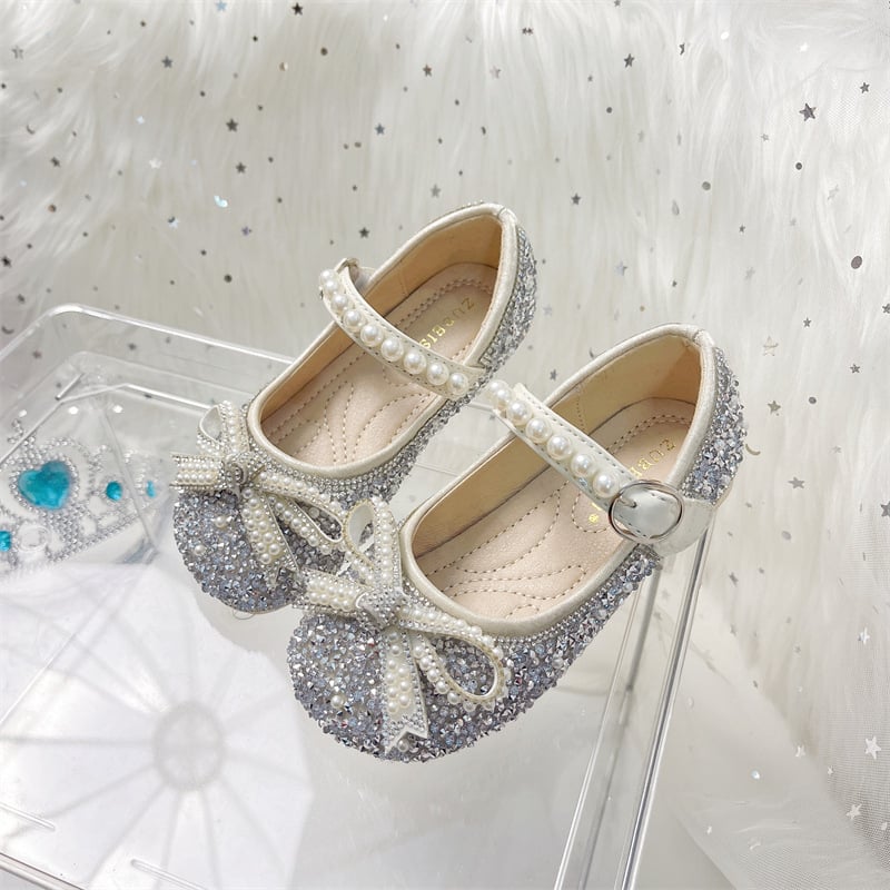 Детски принцеси обувки за момичета 2025 – кристални обувки от микрофибър, велкро закопчаване