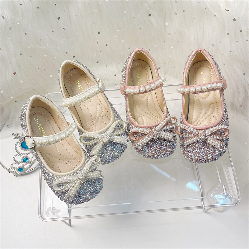 Детски принцеси обувки за момичета 2025 – кристални обувки от микрофибър, велкро закопчаване