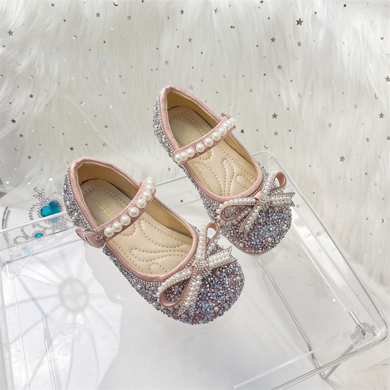 Детски принцеси обувки за момичета 2025 – кристални обувки от микрофибър, велкро закопчаване
