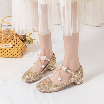 Кристални принцеси обувки за момичета – официални обувки за пиано изпълнение, бели кожени обувки с висок ток, за пролет и есен