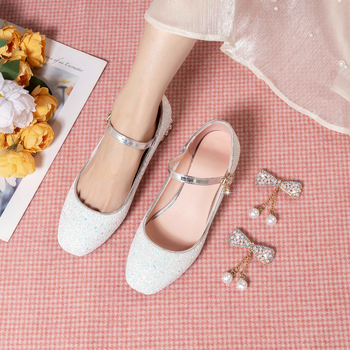 Кристални принцеси обувки за момичета – официални обувки за пиано изпълнение, бели кожени обувки с висок ток, за пролет и есен