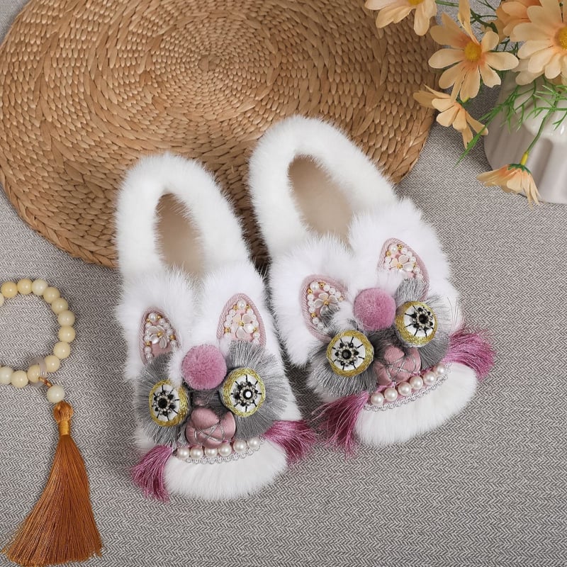 Téli kézműves etnikai stílusú cipő plüss béléssel, meleg tigrisfej motívummal, női pamutcipő, puha talp