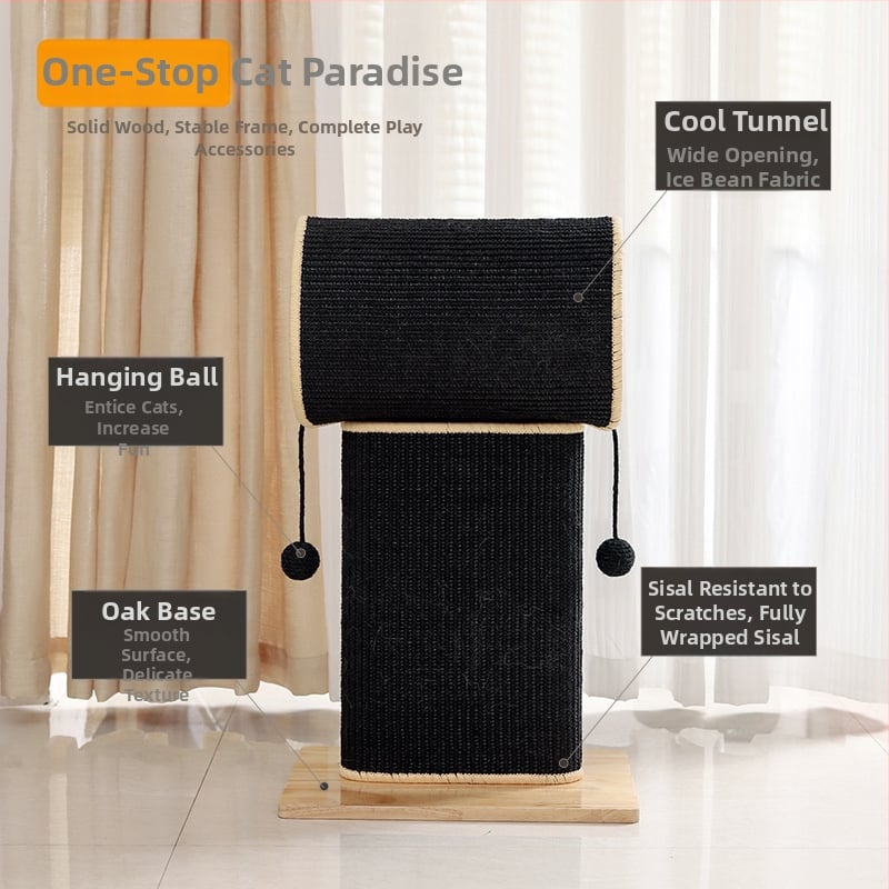 Дървена котешка драскаща дъска със сизалова опора, здрава вертикална катереща рамка и интегрирана играчка