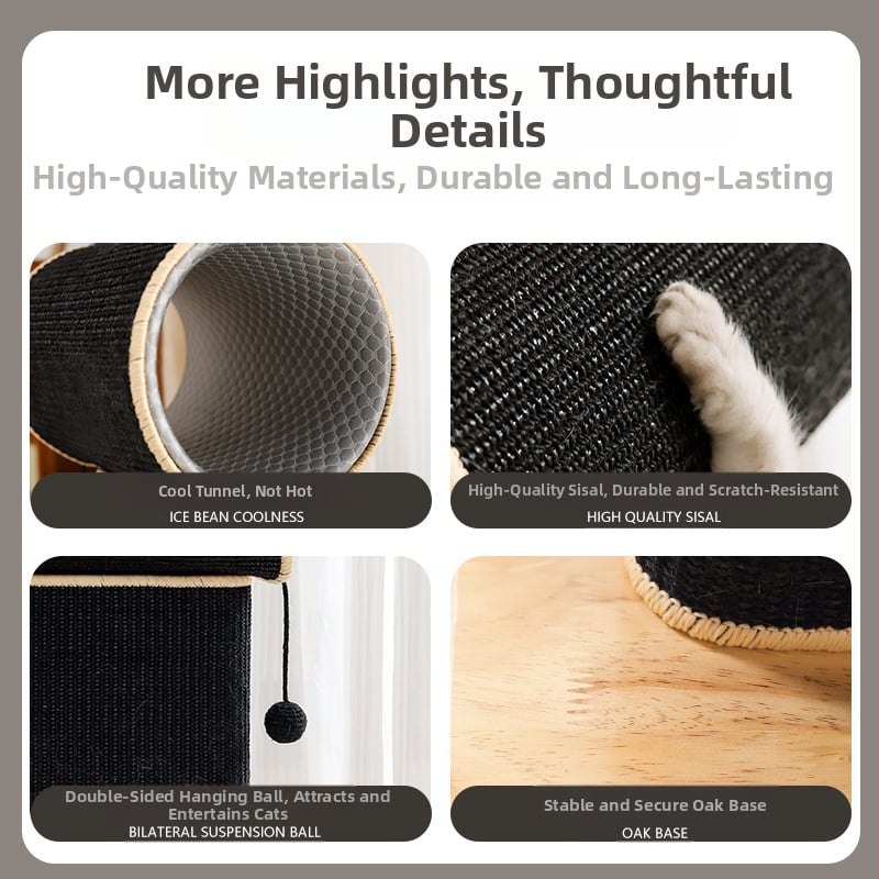 Дървена котешка драскаща дъска със сизалова опора, здрава вертикална катереща рамка и интегрирана играчка