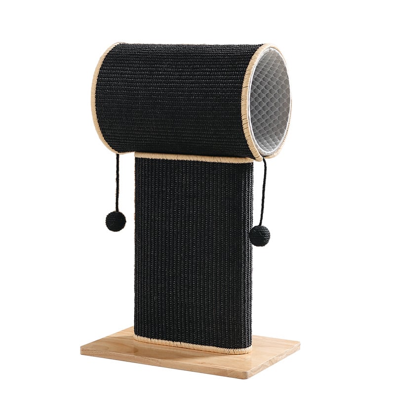 Дървена котешка драскаща дъска със сизалова опора, здрава вертикална катереща рамка и интегрирана играчка