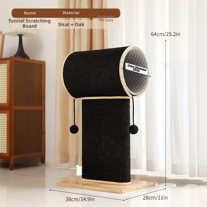 Дървена котешка драскаща дъска със сизалова опора, здрава вертикална катереща рамка и интегрирана играчка