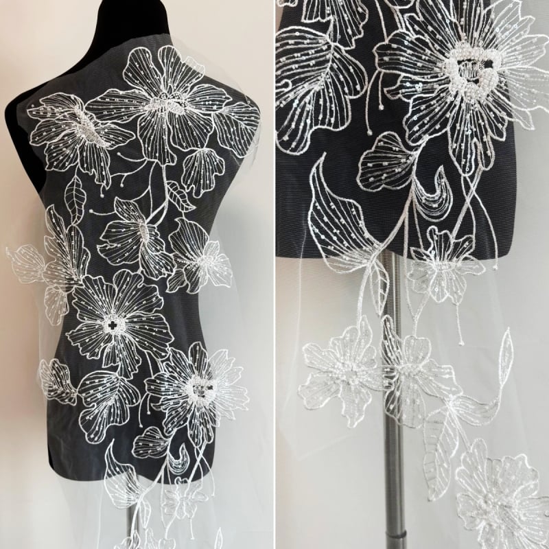 ZH475 3D дантелена снежинкова мрежеста тъкан за детски рокли и ханфу бродерия