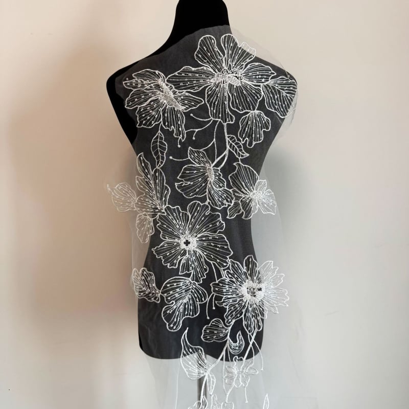 ZH475 3D дантелена снежинкова мрежеста тъкан за детски рокли и ханфу бродерия