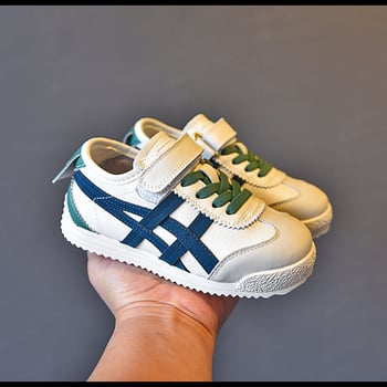 8795 Пролетни детски кецове – ниски до глезена с лепенка, casual стил, корейски дизайн, с цветни блокове, бели