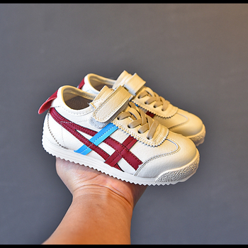 8795 Пролетни детски кецове – ниски до глезена с лепенка, casual стил, корейски дизайн, с цветни блокове, бели