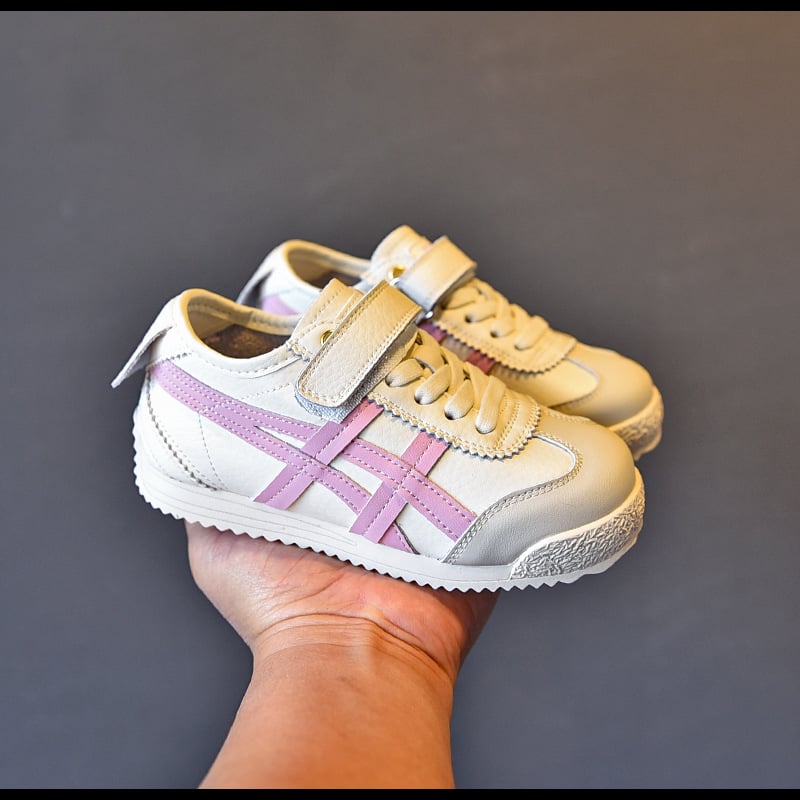 8795 Пролетни детски кецове – ниски до глезена с лепенка, casual стил, корейски дизайн, с цветни блокове, бели