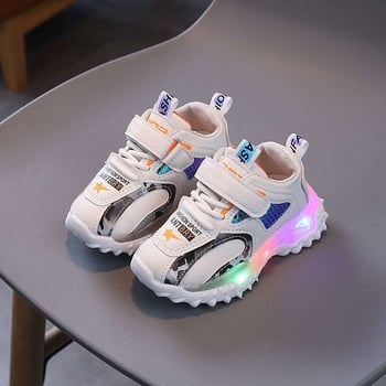 Детски спортни обувки с LED светлина, кожена горна част, противохлъзгаща мека подметка, за есенно-зимния сезон