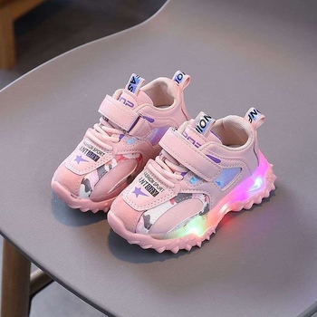 Детски спортни обувки с LED светлина, кожена горна част, противохлъзгаща мека подметка, за есенно-зимния сезон