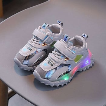 Детски спортни обувки с LED светлина, кожена горна част, противохлъзгаща мека подметка, за есенно-зимния сезон