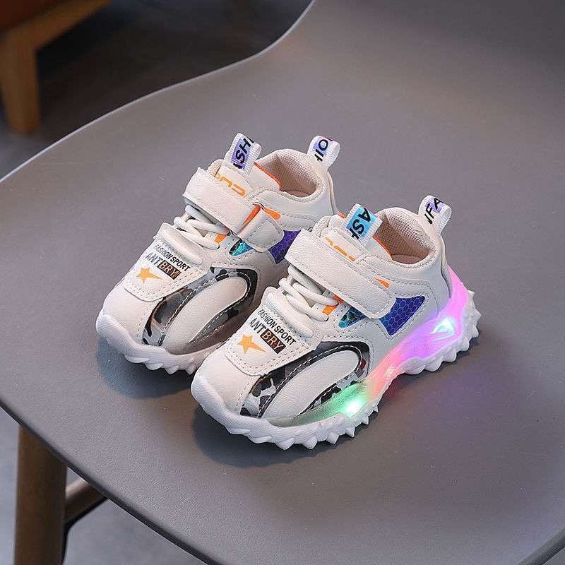 Детски спортни обувки с LED светлина, кожена горна част, противохлъзгаща мека подметка, за есенно-зимния сезон