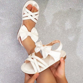 Детски сандали за момичета с многоцветни ленти, плетена панделка, велкро закопчаване, равна подметка