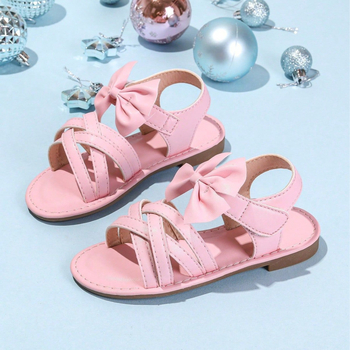 Детски сандали за момичета с многоцветни ленти, плетена панделка, велкро закопчаване, равна подметка