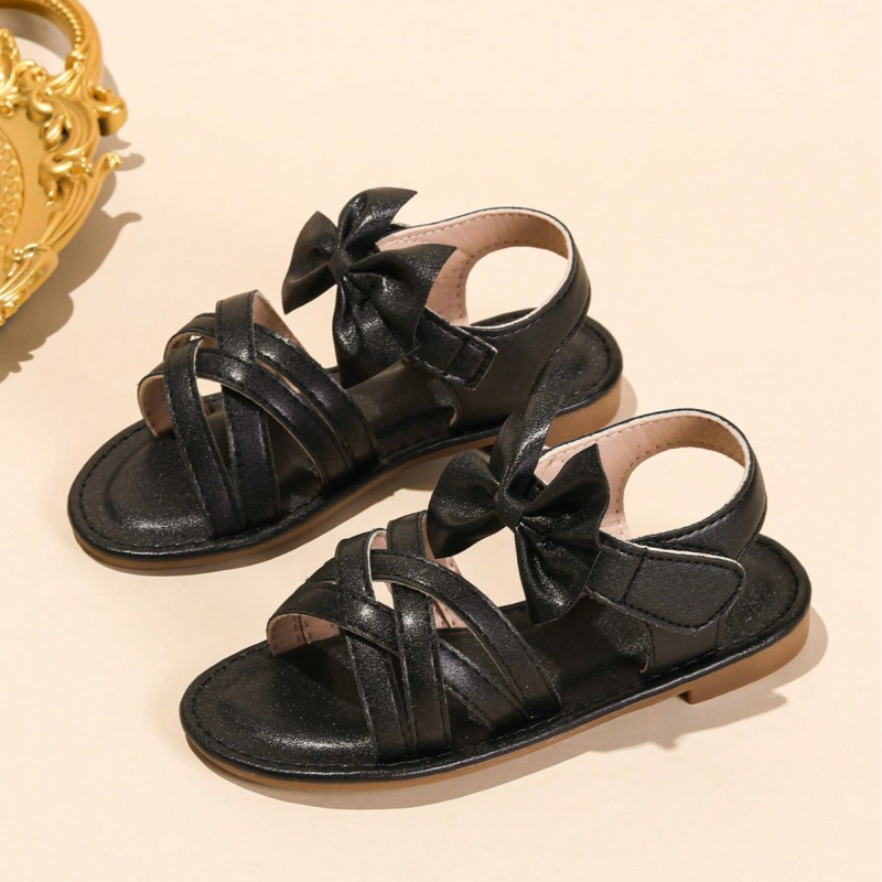 Детски сандали за момичета с многоцветни ленти, плетена панделка, велкро закопчаване, равна подметка