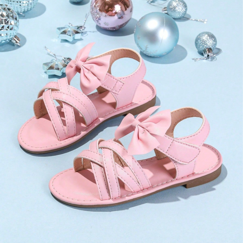 Детски сандали за момичета с многоцветни ленти, плетена панделка, велкро закопчаване, равна подметка