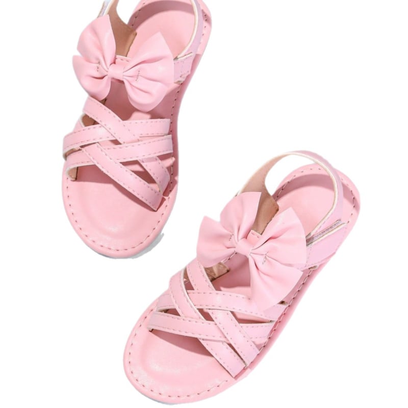 Детски сандали за момичета с многоцветни ленти, плетена панделка, велкро закопчаване, равна подметка