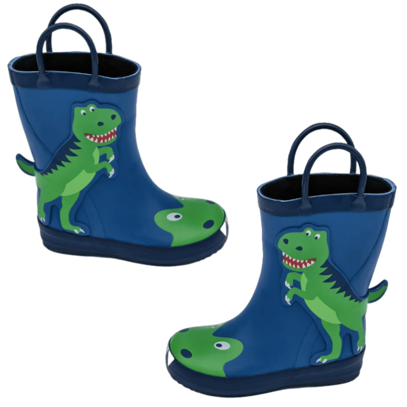 Детски гумени ботуши за дъжд с принт на динозавър, водоустойчиви и противохлъзгащи, средна височина