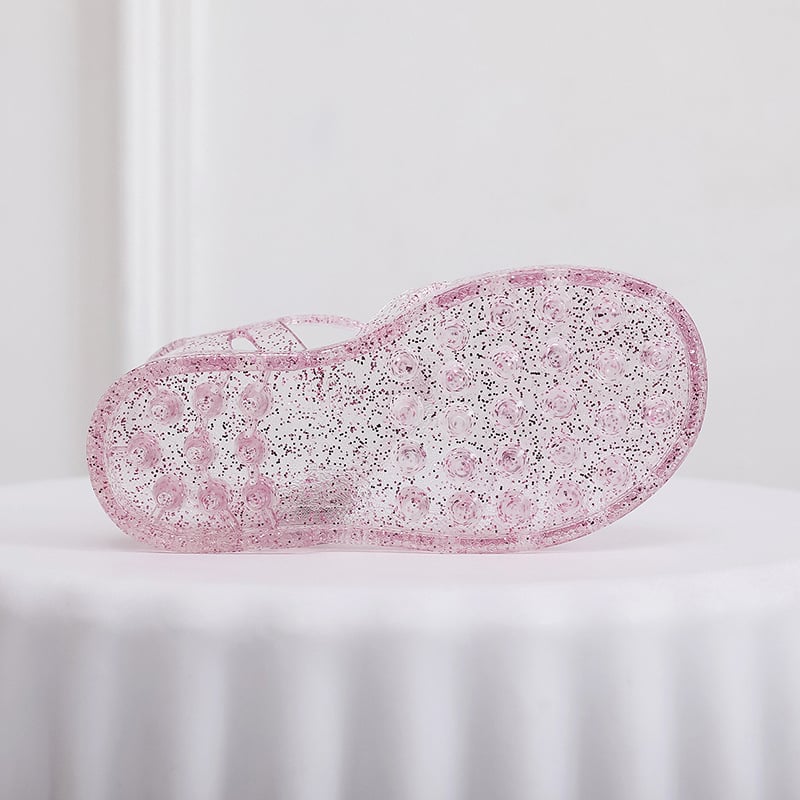 Детски римски сандали за пролет-лято, плоски Jelly обувки с мек връх, PVC горна част и подметка, тъкани презрамки, плажни обувки