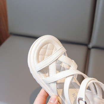 Детски римски сандали за момичета, лято 2023, PU горна част, гумена подметка, заден цип